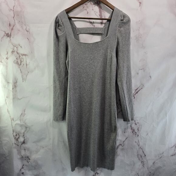 Anthropologie Sweater Dress Womens Large Gray Puff Pleated Ribbed Cut Out Viola - Picture 1 of 12